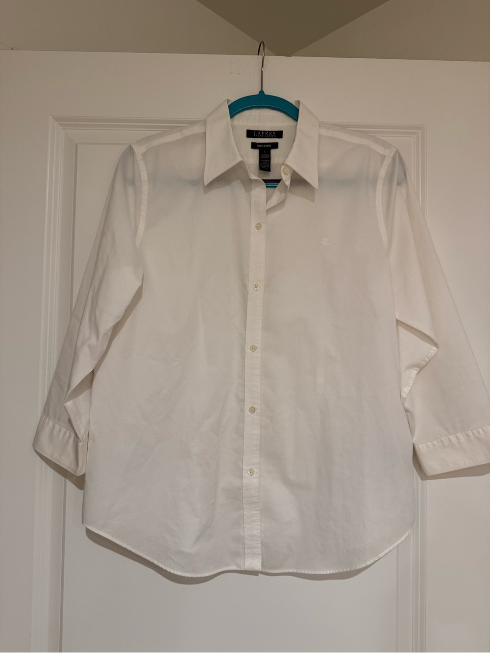 Lauren Ralph Lauren Women’s White Button-Down Shirt 3/4 sleeves size Large